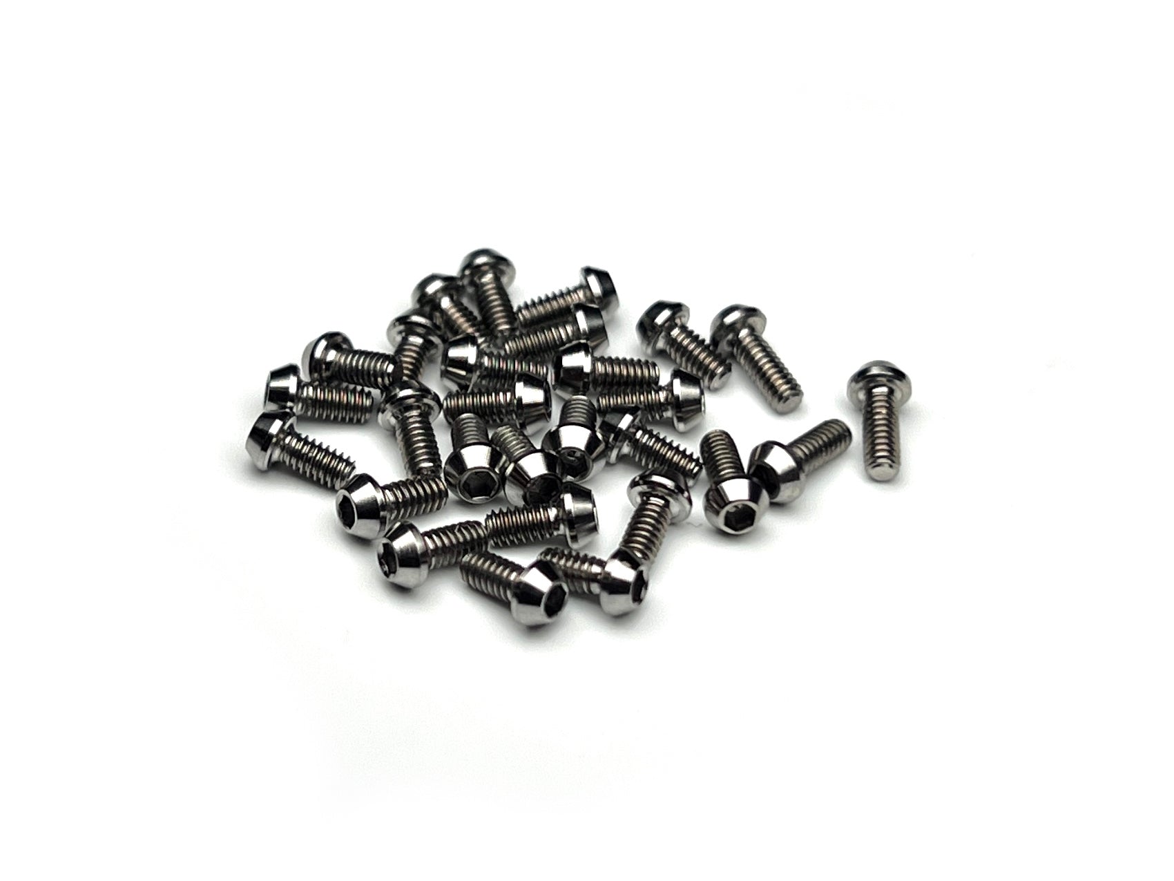 28-piece Sortafast titanium button head screw kit for RC28 Team Kit on white background