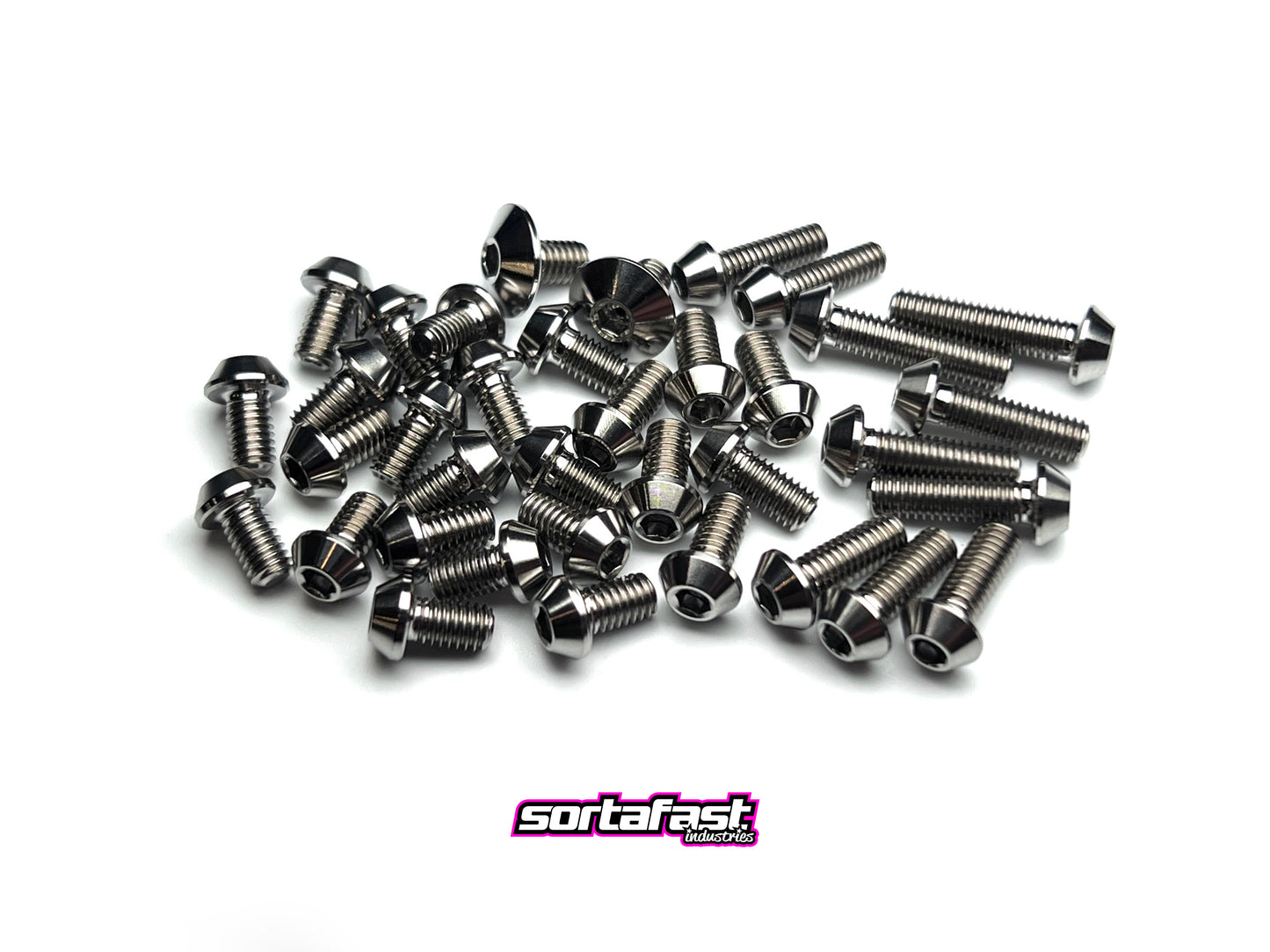 Sortafast Titanium Topside Screw Kit – 36-piece M3 and M2.5 titanium screws for Awesomatix A12X. Shown on a white background.