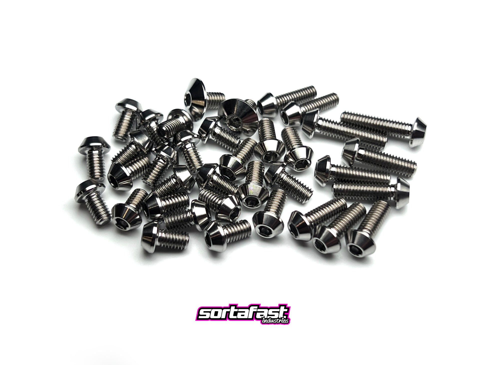 Sortafast Titanium Topside Screw Kit – 36-piece M3 and M2.5 titanium screws for Awesomatix A12X. Shown on a white background.