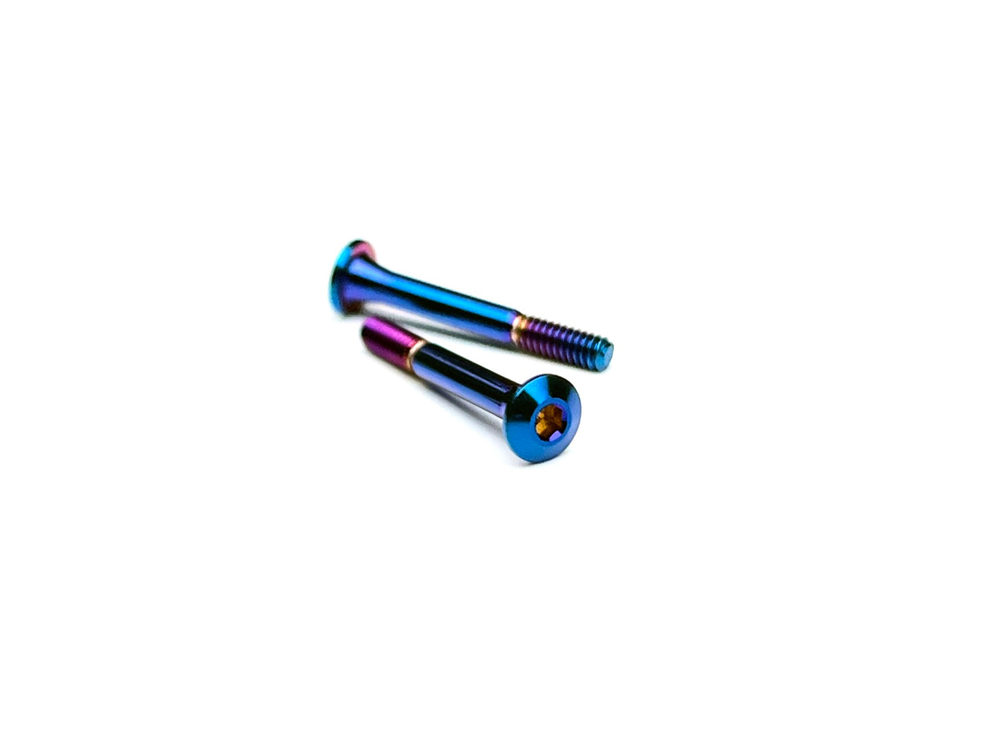 Precision-machined Grade 5 titanium body stop screws for AMX A800RR and Mugen MTC3. Prevent body rub and run a lower setup without clearance issues. Pair of burnt blue titanium shown.