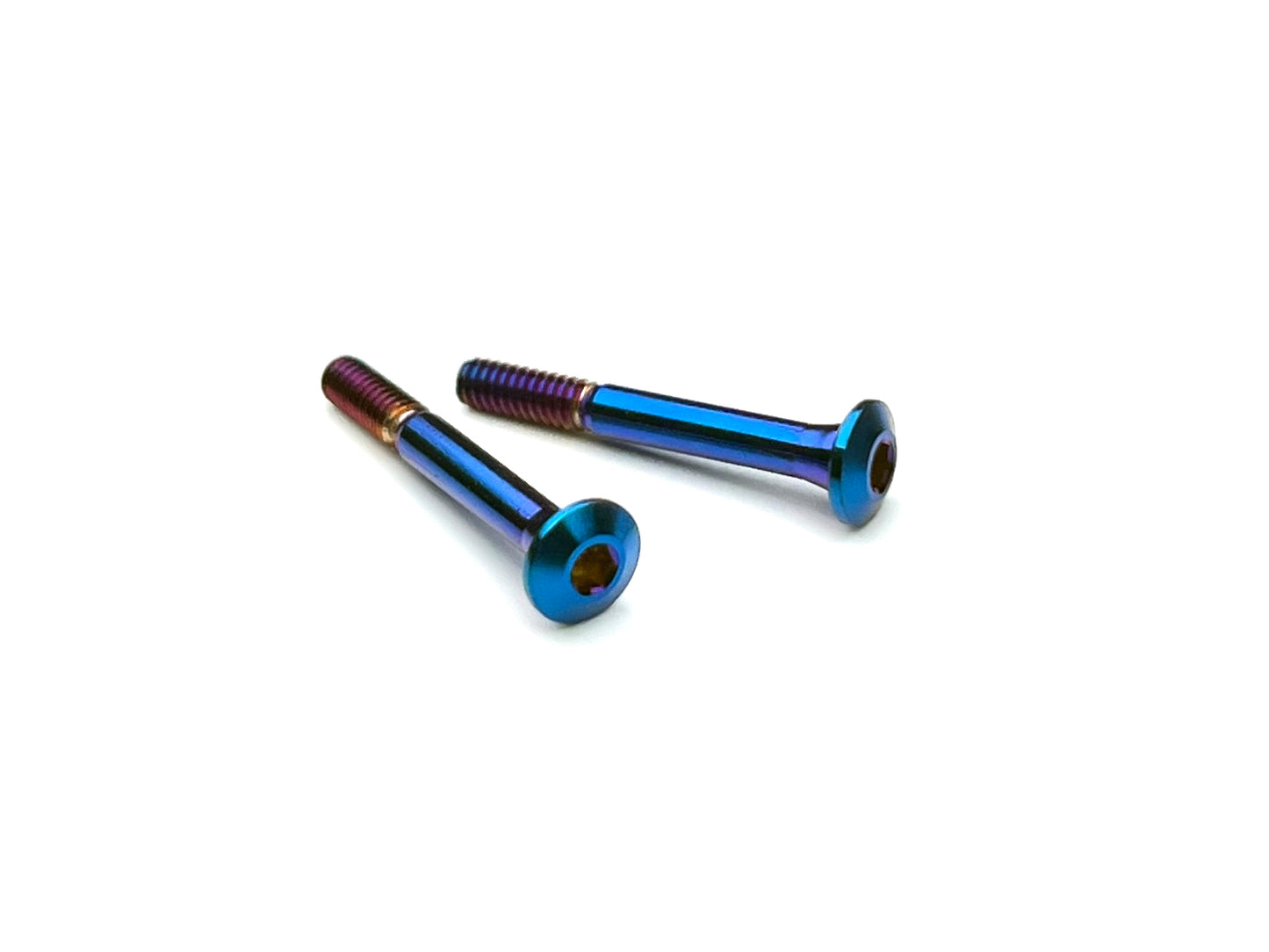 Precision-machined Grade 5 titanium body stop screws for AMX A800RR and Mugen MTC3. Prevent body rub and run a lower setup without clearance issues. Pair of burnt blue titanium shown.