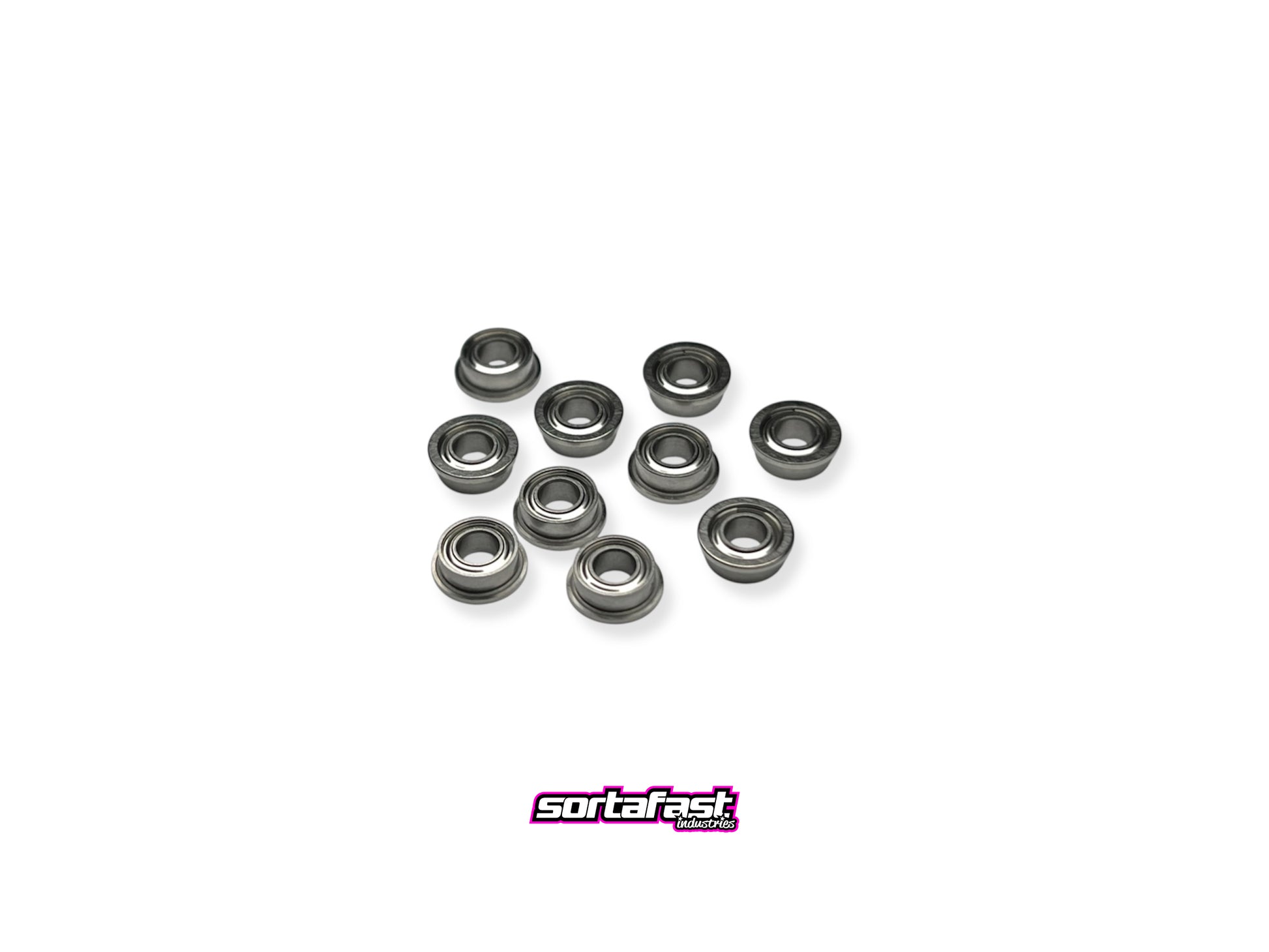 Sortafast hybrid ceramic bearings 3x6x2.5mm – flanged, pre-oiled, and race-ready. Shown on a white background with the sortafast logo


