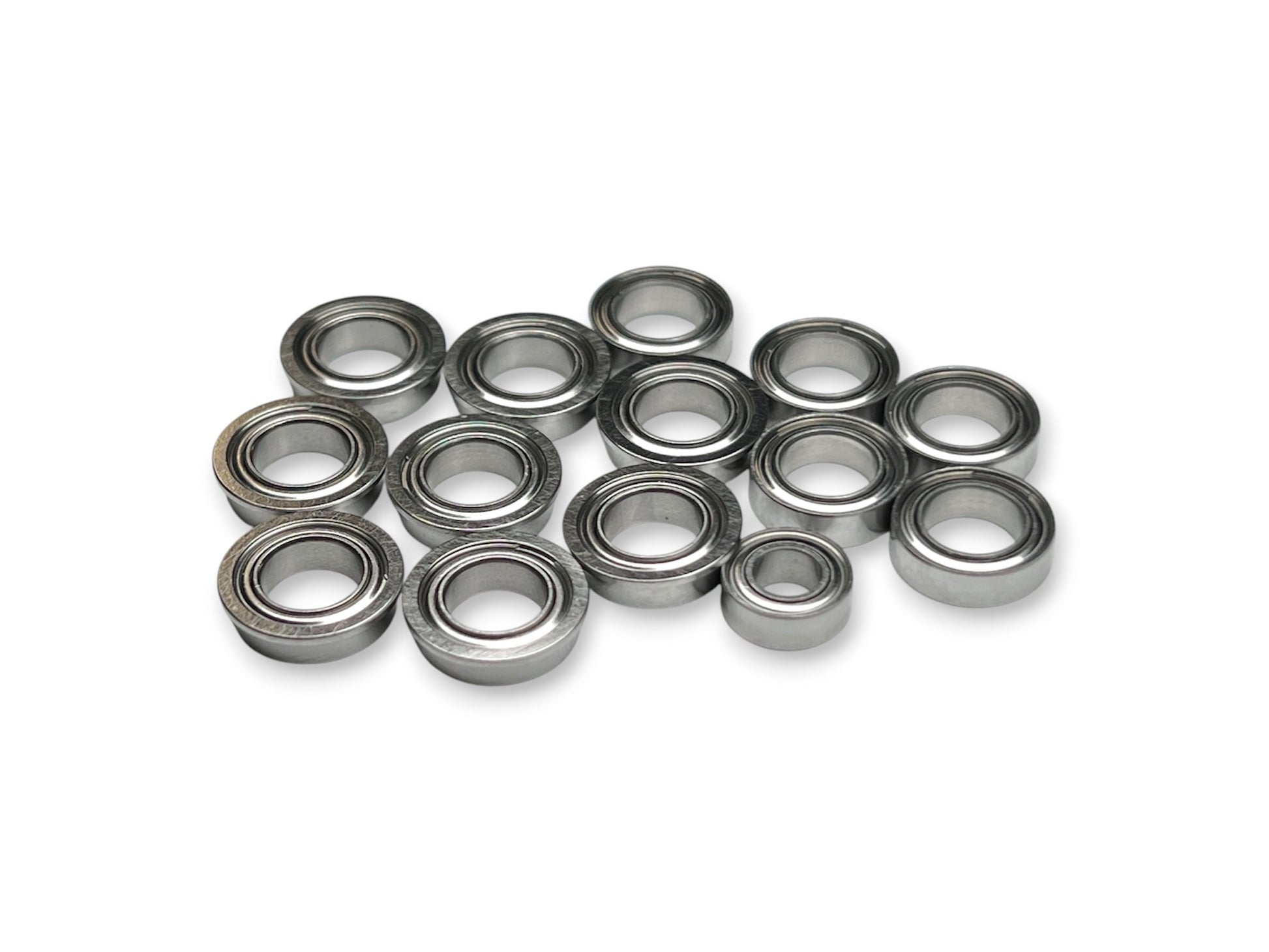 Sortafast 14-piece hybrid ceramic bearing set for Schumacher Mi10 touring car drivetrain with Si3N4 ceramic balls.