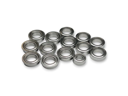 Sortafast 14-piece hybrid ceramic bearing set for Schumacher Mi10 touring car drivetrain with Si3N4 ceramic balls.