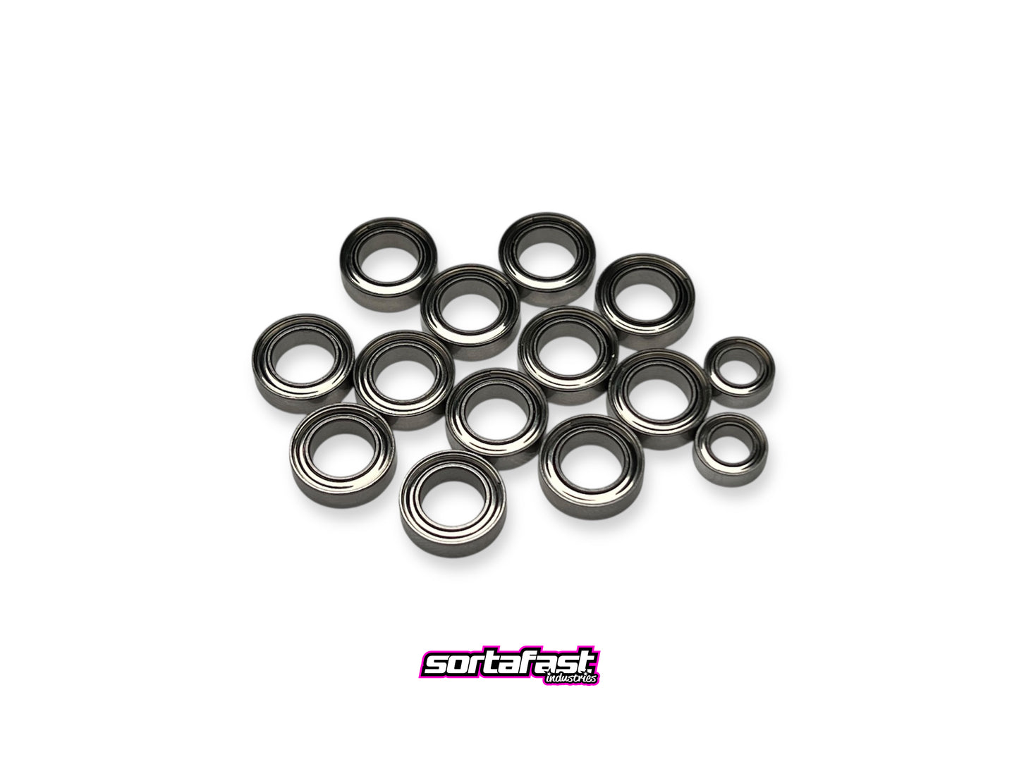 Sortafast Hybrid Ceramic Bearing Set for XRAY X4 ’26 – 14pc Si₃N₄ ceramic and metal-shielded bearings pre-oiled for smooth, high-speed RC performance.