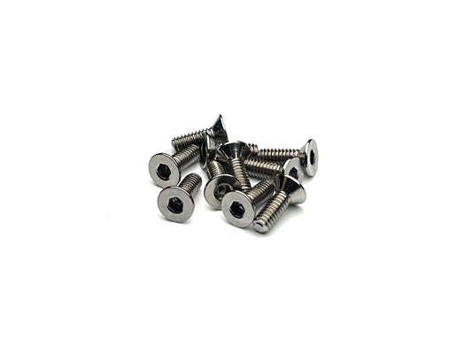 Sortafast M2 natural titanium countersunk screws – 10pk Grade 5 (6Al-4V) with 1.5 mm hex drive and flush fit design for 1/28-scale RC cars.