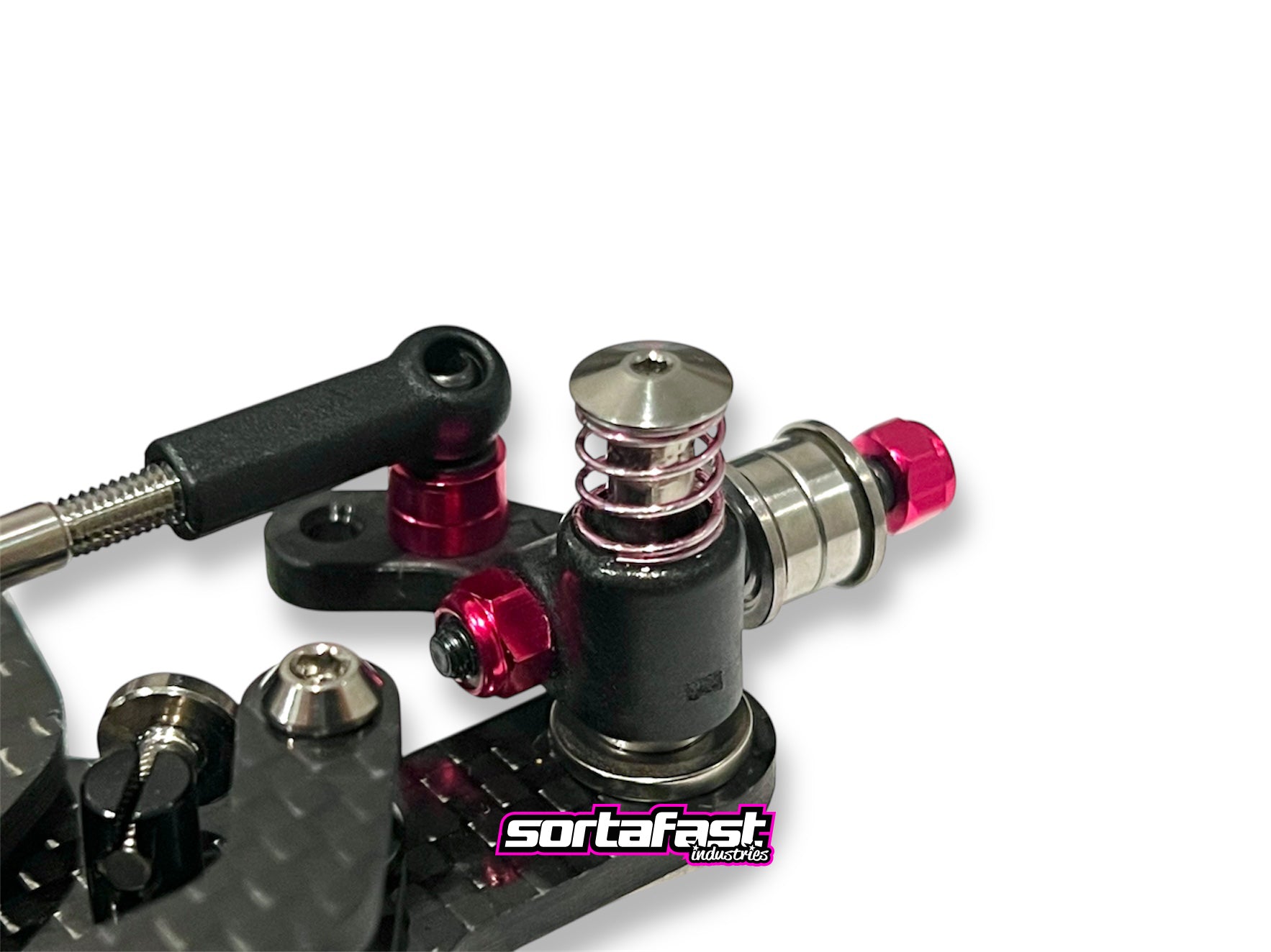 Sortafast M3 Lowrider King Head titanium screw installed on RC car – ideal for kingpins, wings, and tight-clearance applications.