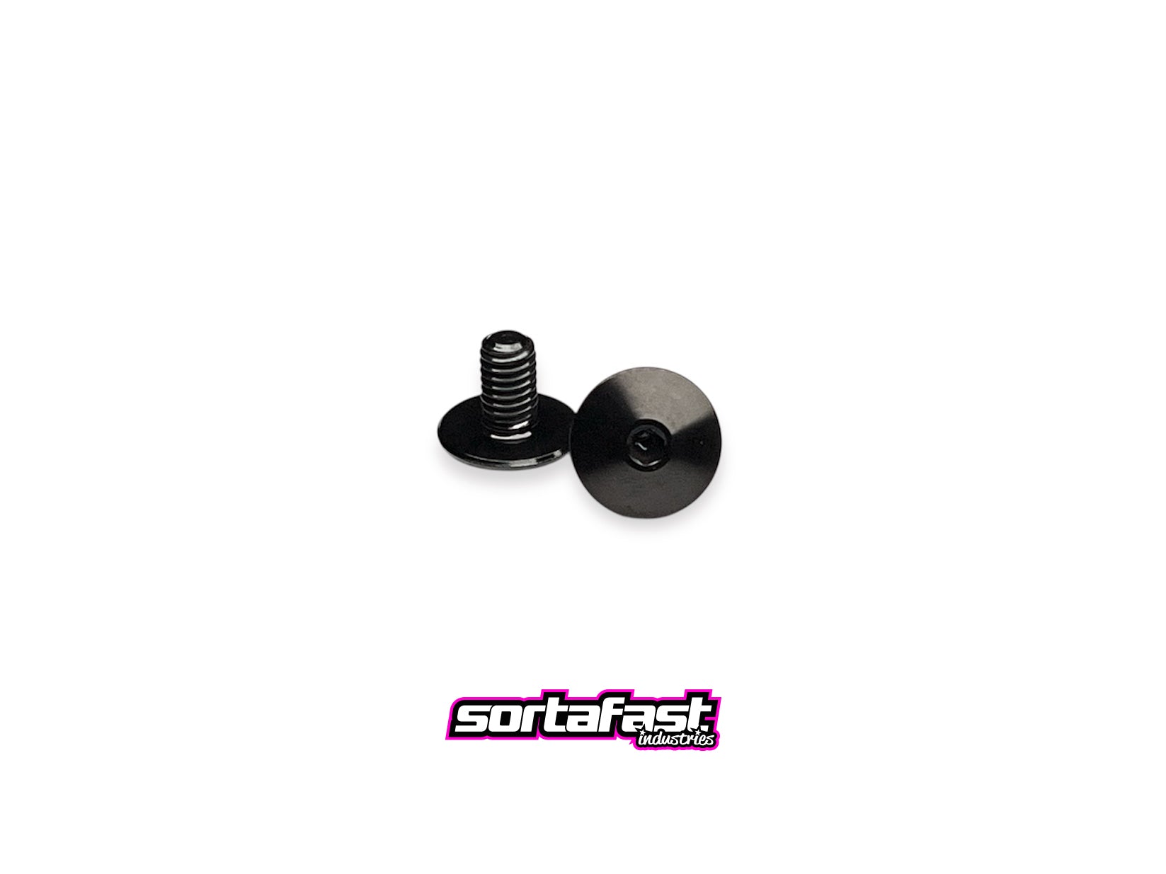 Sortafast M3 Lowrider King Head titanium screws – 2-pack in a stealth black finish, displayed on white background. Black low-profile RC hardware.