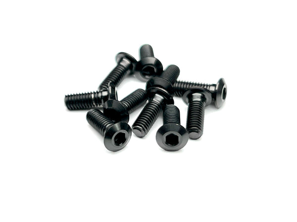 Sortafast Lowrider M3 titanium button head screws in Stealth Black PVD finish. 10 pack of low profile titanium screws. 