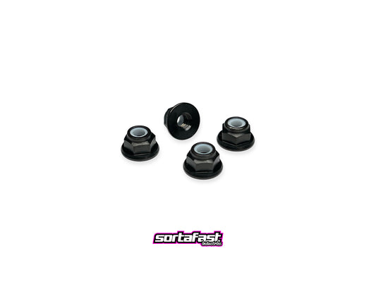 Black titanium M3 flanged locknuts - 4pc
