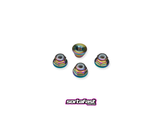 Titanium M3 flanged lockut - Oil slick color - 4pc