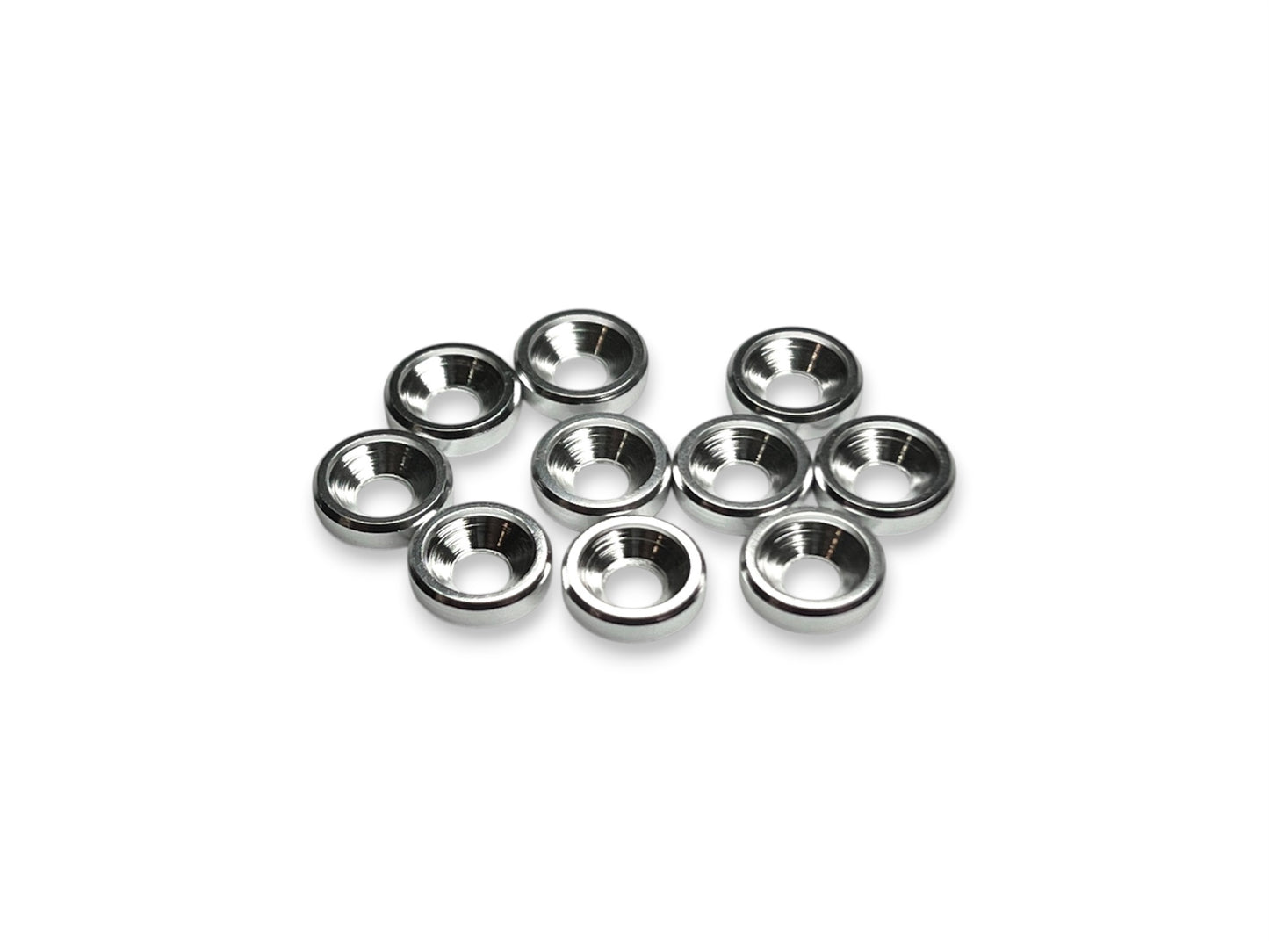 Sortafast M3 aluminum countersink washers in natural clear anodized finish, 8mm OD, 10-piece pack.