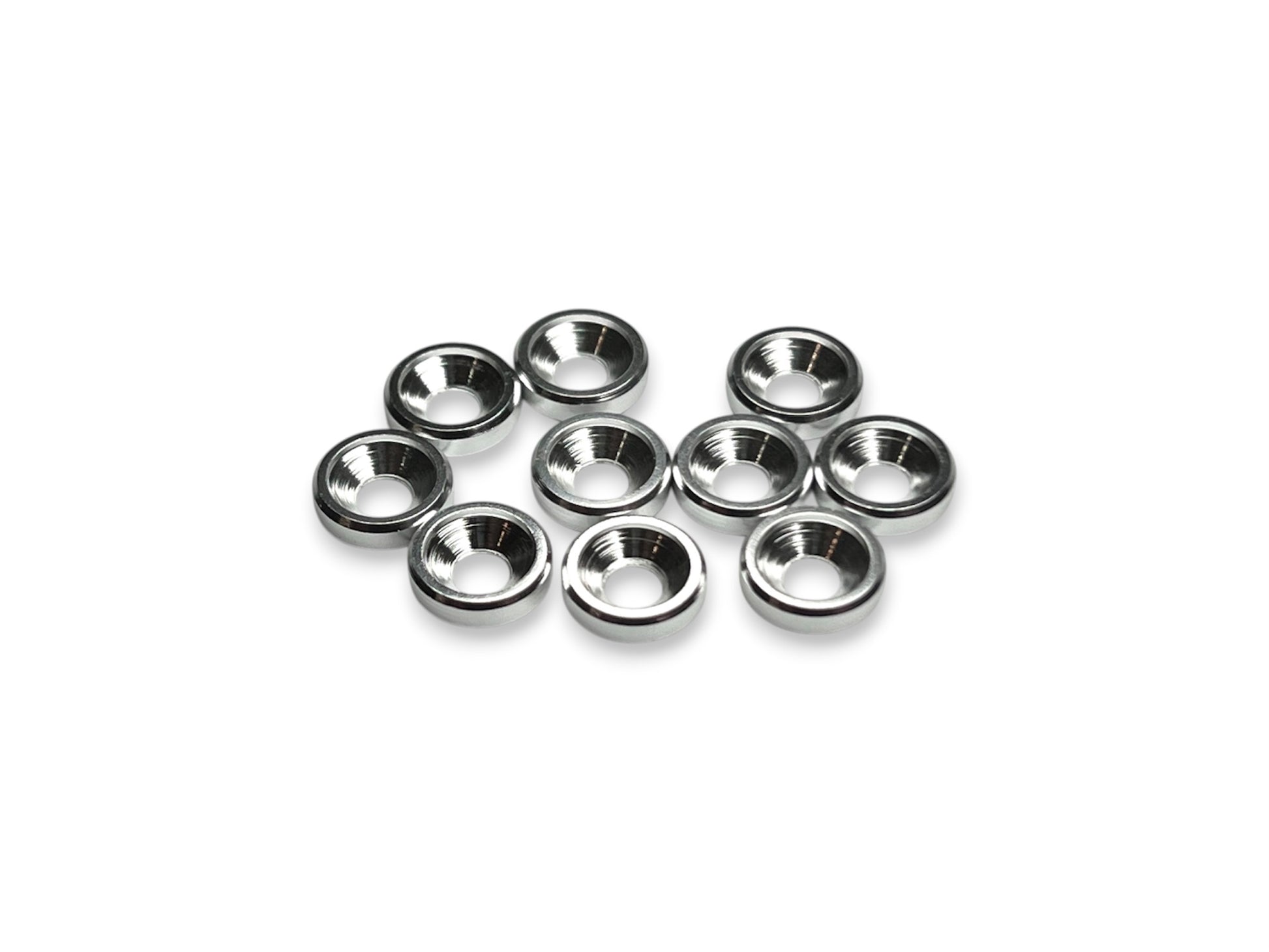 Sortafast M3 aluminum countersink washers in natural clear anodized finish, 8mm OD, 10-piece pack.
