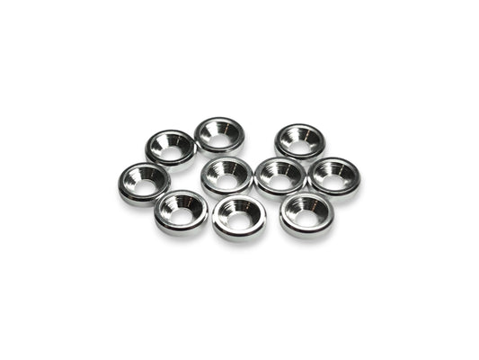 Sortafast M3 aluminum countersink washers in natural clear anodized finish, 8mm OD, 10-piece pack.
