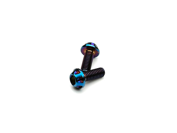 Sortafast Hexcix M3 x 8mm titanium motor screws in Burnt blue PVD finish with 6mm head, 2-pack.