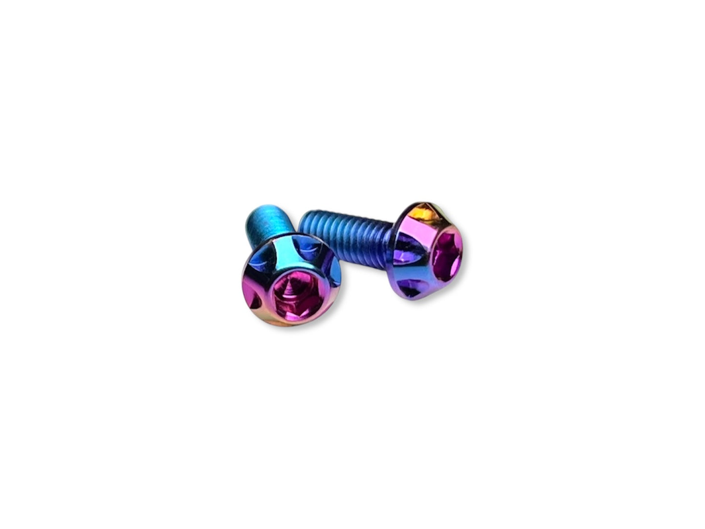 Sortafast Hexcix M3 titanium motor screws in Hyper Berry blue, purple, and gold anodized finish, 2-pack.