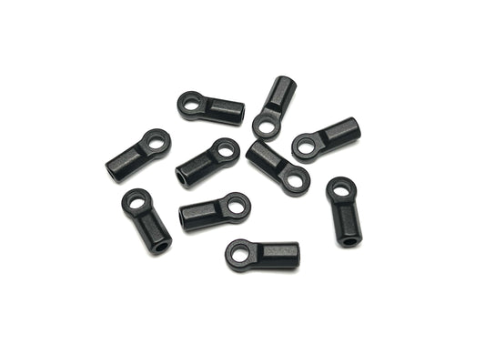 Set of ten Sortafast RC rod ends for 4.3mm ball studs shown on white background. 