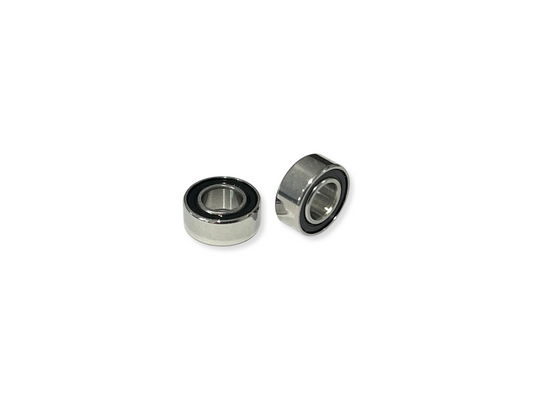 Two 5x10x4mm stainless steel RC bearings on a white background.

