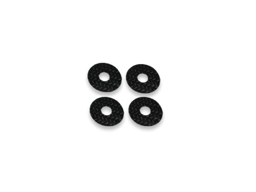 Synergy Racing 6mm carbon fiber body washers, 20mm OD, 4-pack for reinforcing Lexan body mounting holes.