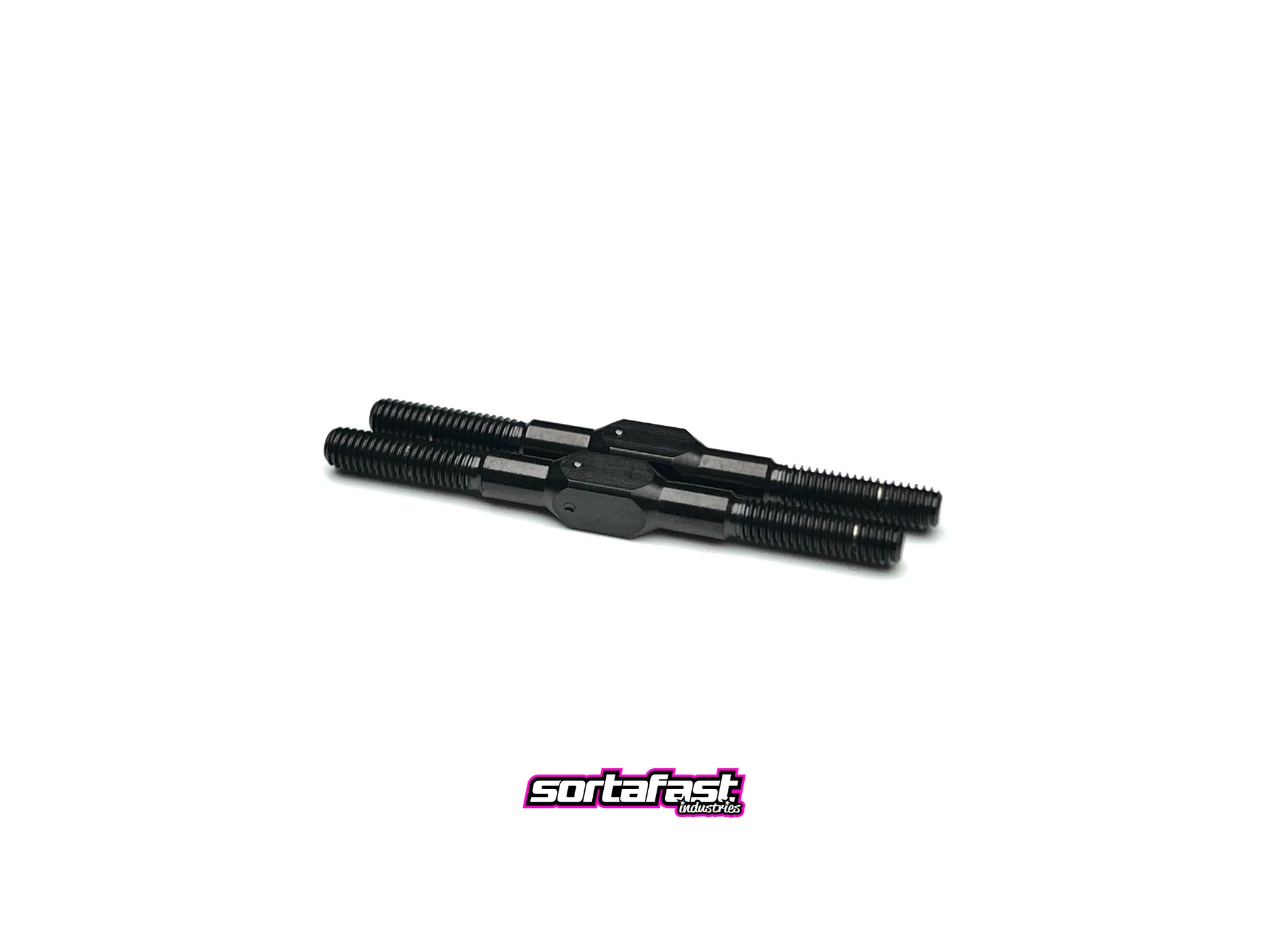 Sortafast 3x39mm titanium turnbuckles – black finish – 2-piece set, shown on white background with Sortafast logo
