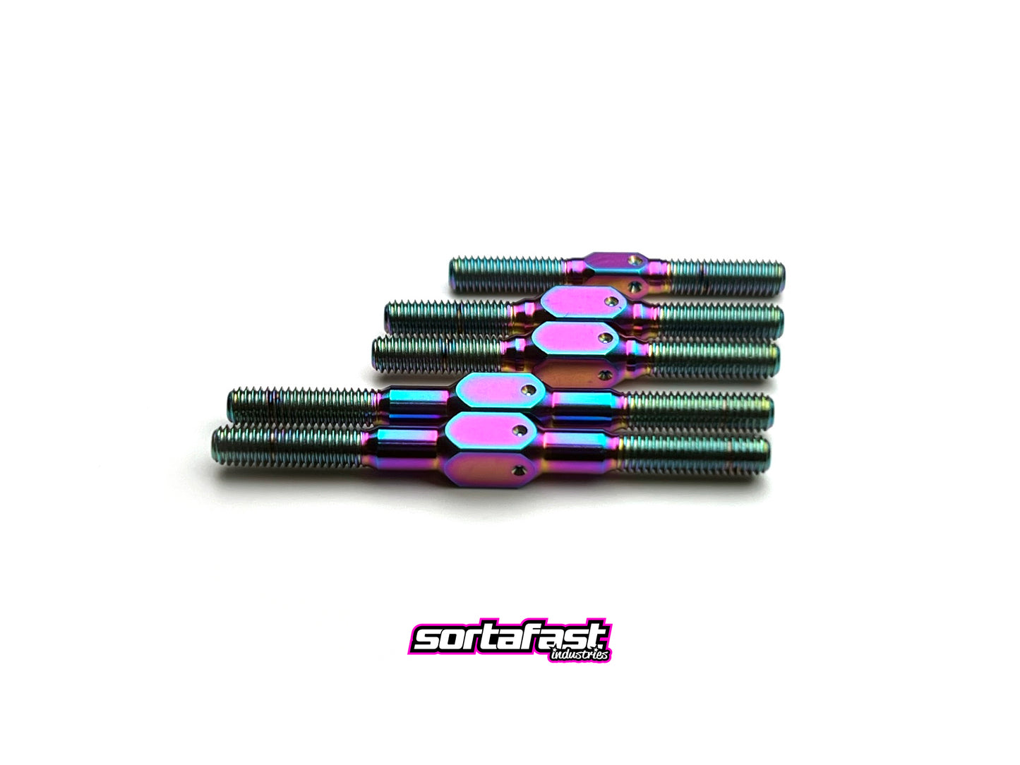 Sortafast oil slick titanium turnbuckle kit for XRAY X4 and X4F touring cars.