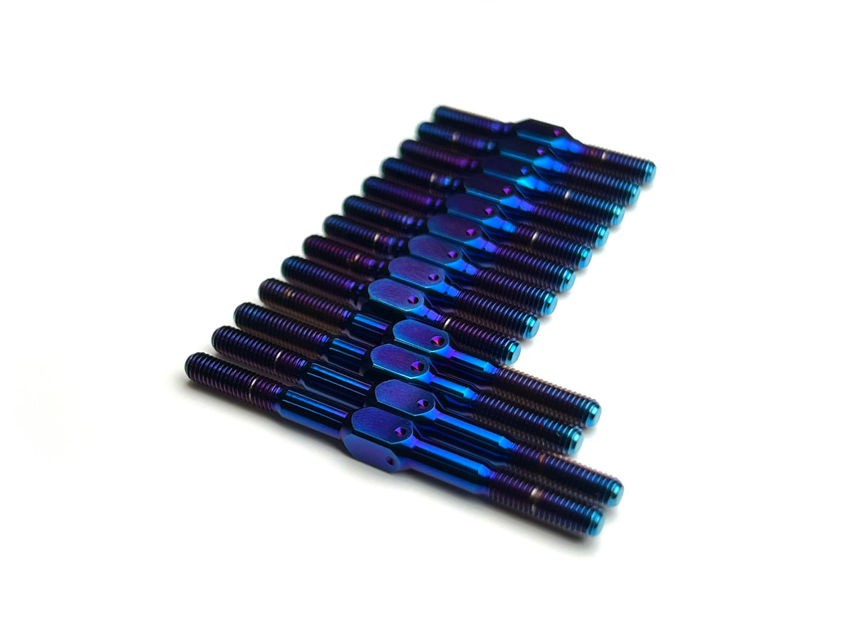 Sortafast titanium turnbuckle kit - Awesomatix A800 A800R A800RR - Burnt blue titanium finish - 13 pcs shown