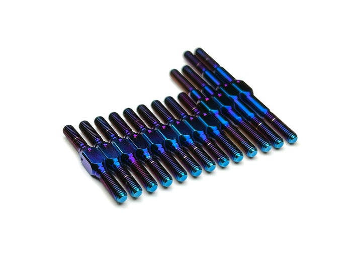 Sortafast titanium turnbuckle kit - Awesomatix A800 A800R A800RR - Burnt blue titanium finish - 13 pcs shown
