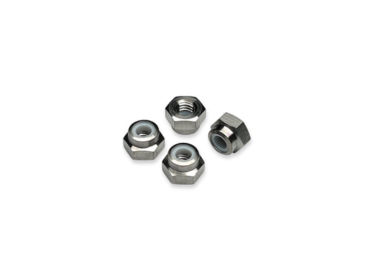 Sortafast M4 titanium locknuts natural finish on white background