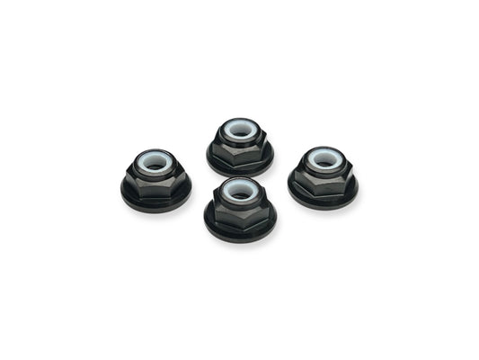 Sortafast M4 titanium flanged locknuts black finish on white background