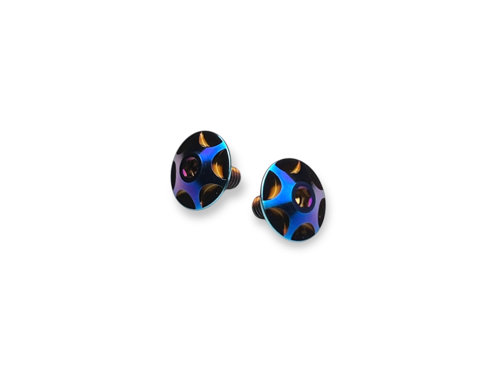 Sortafast Hexcix M3 titanium wing screws in Burnt blue PVD finish, 9.75 mm head, 2-pack.