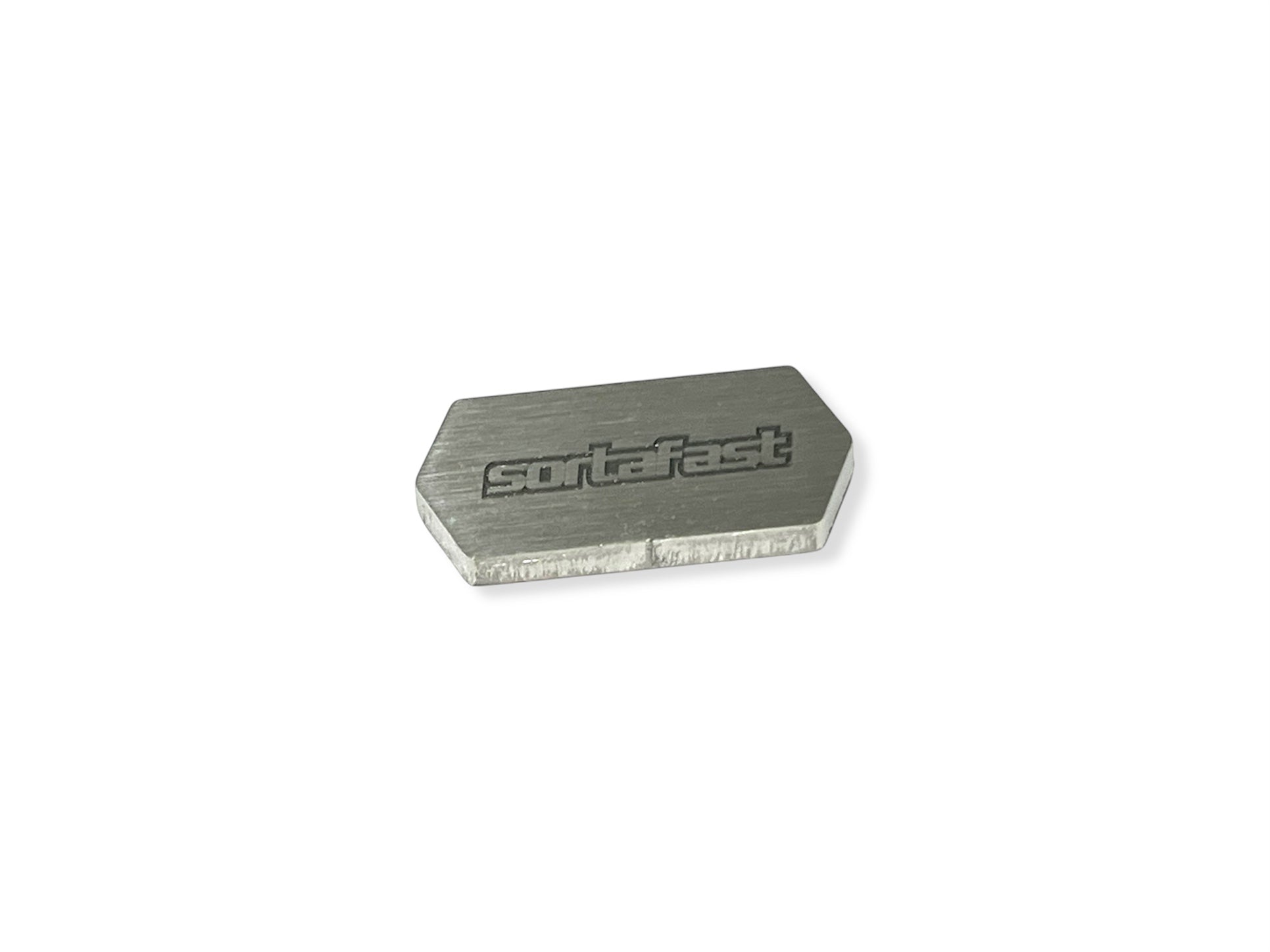 Sortafast Stainless Steel Chassis Weight – 5.5g precision-cut 3mm stainless steel weight for RC car balance tuning. Shown on white background.