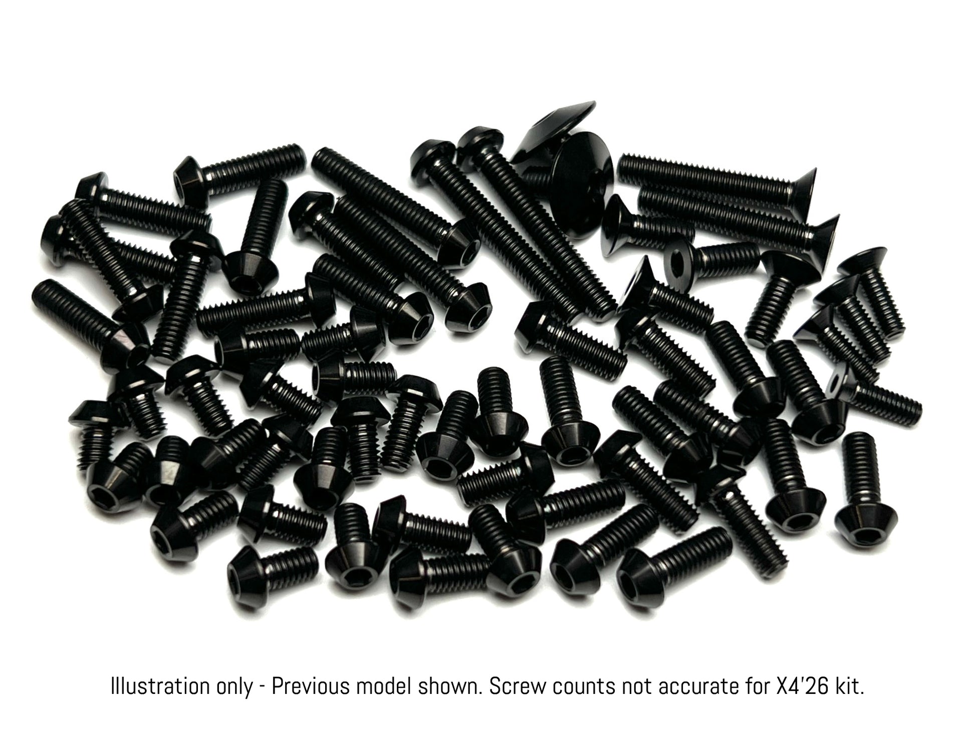 Black titanium button head screw kit- Product for XRAY X4'26 - alternate model shown for illustration. 
