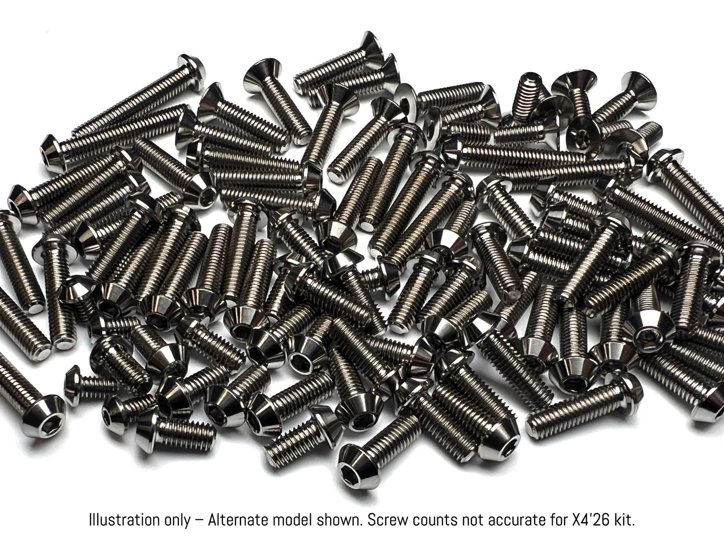 Sortafast titanium button head screw kit - Alternate model shown for illustration purposes. Screw counts not accurate for X4'26