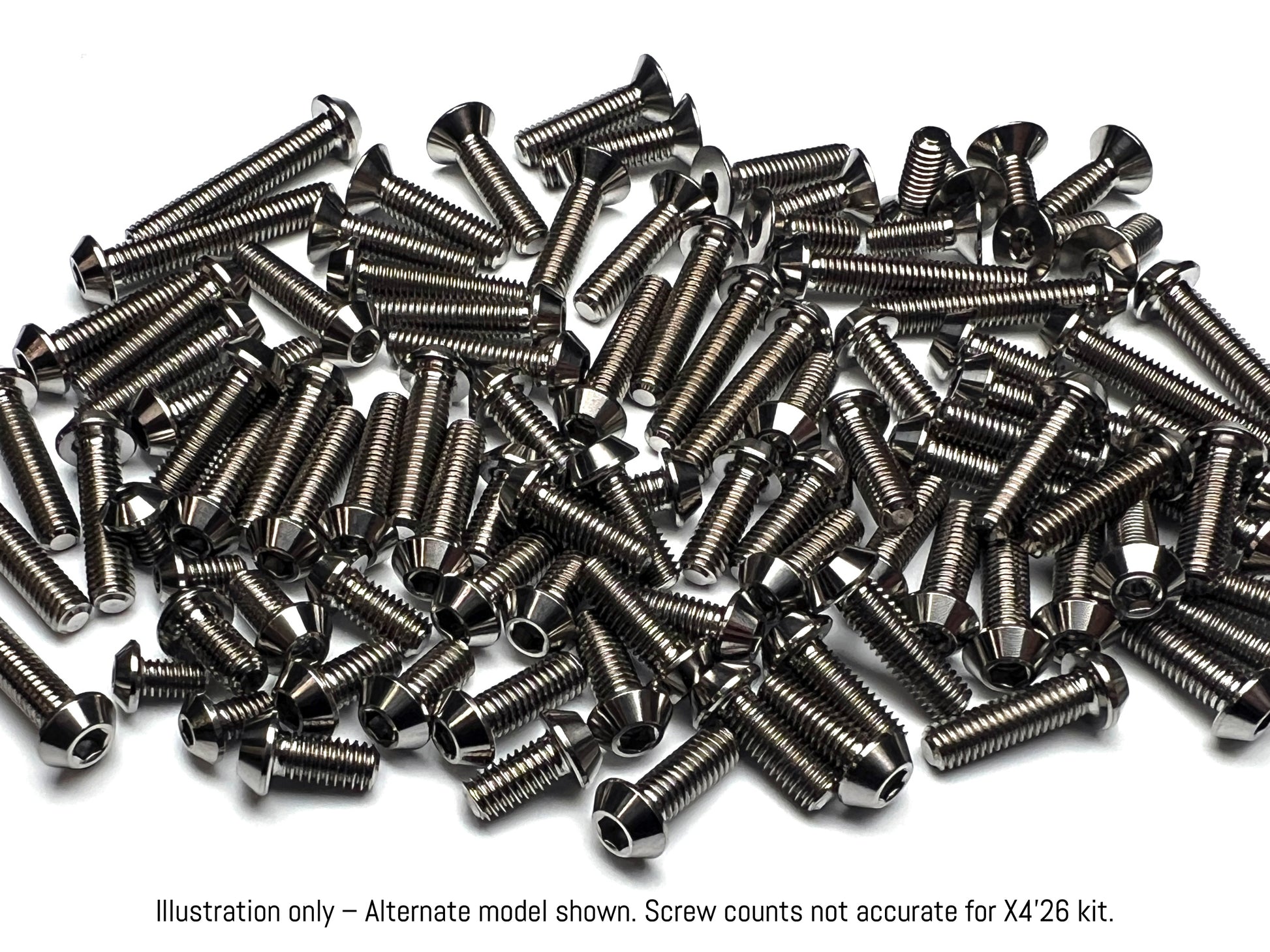 Sortafast titanium button head screw kit - Alternate model shown for illustration purposes. Screw counts not accurate for X4'26