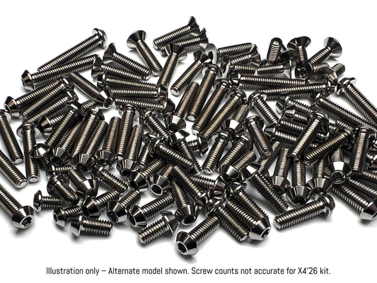 Sortafast titanium button head screw kit - Alternate model shown for illustration purposes. Screw counts not accurate for X4'26