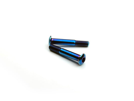 Titanium body stop screws for XRAY X4, Associated TC8 and other M3 applications. Burnt Blue Titanium finish, 2pcs