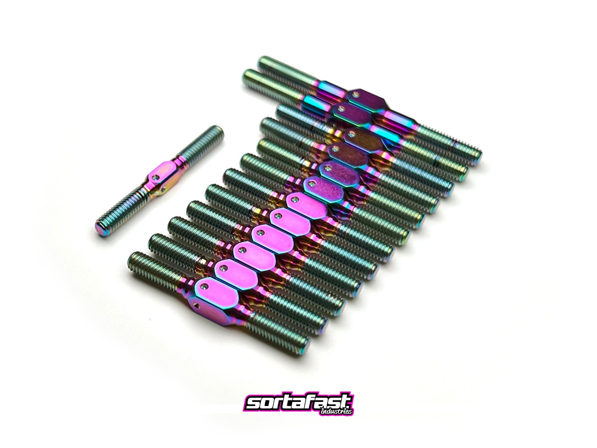 Sortafast oil slick titanium turnbuckle kit for XRAY X4 and X4F touring cars.
