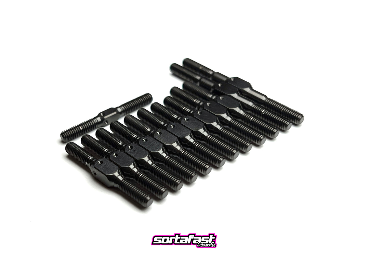 Sortafast stealth black titanium turnbuckle kit for XRAY X4 and X4F touring cars.