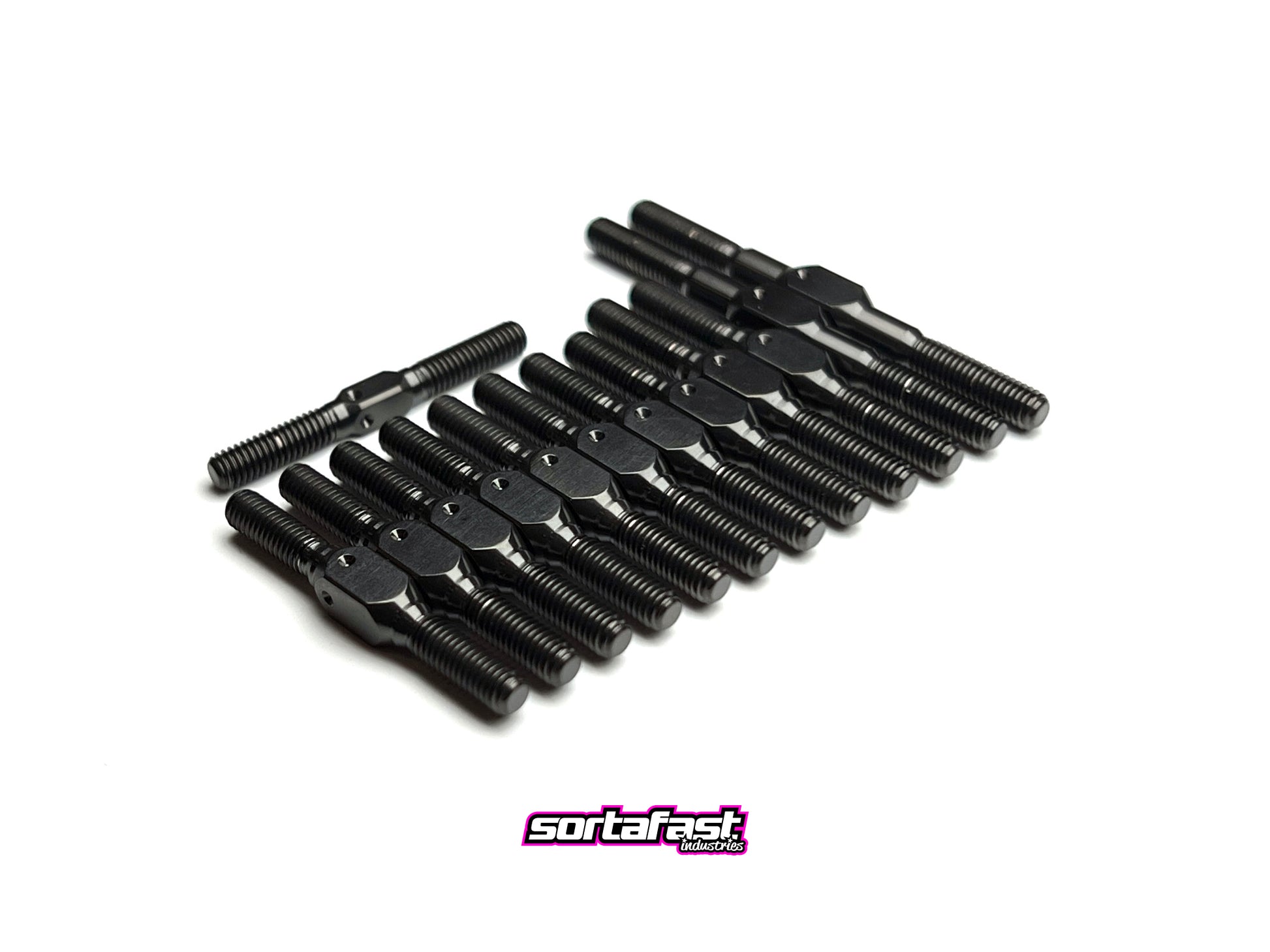 Sortafast stealth black titanium turnbuckle kit for XRAY X4 and X4F touring cars.