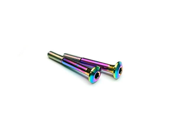 Sortafast titanium body stop screws - oil slick color - M2 thread for cars like the AMX A800RR and Mugen MTC3